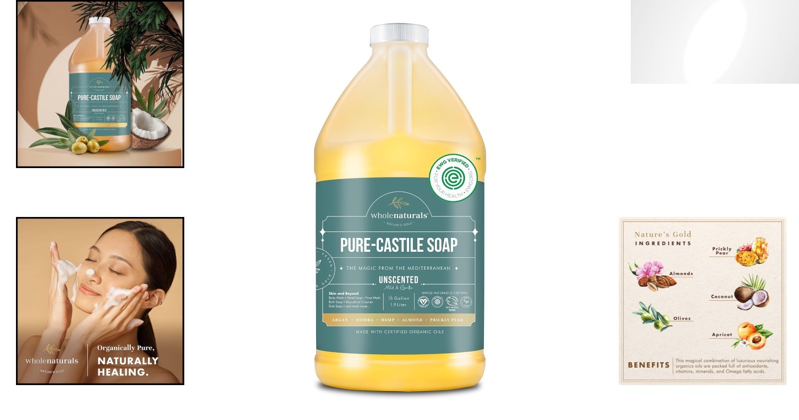 64 Fl Oz Made in USA Palm Oil Free Unscented Organic Castile Soap for All Uses