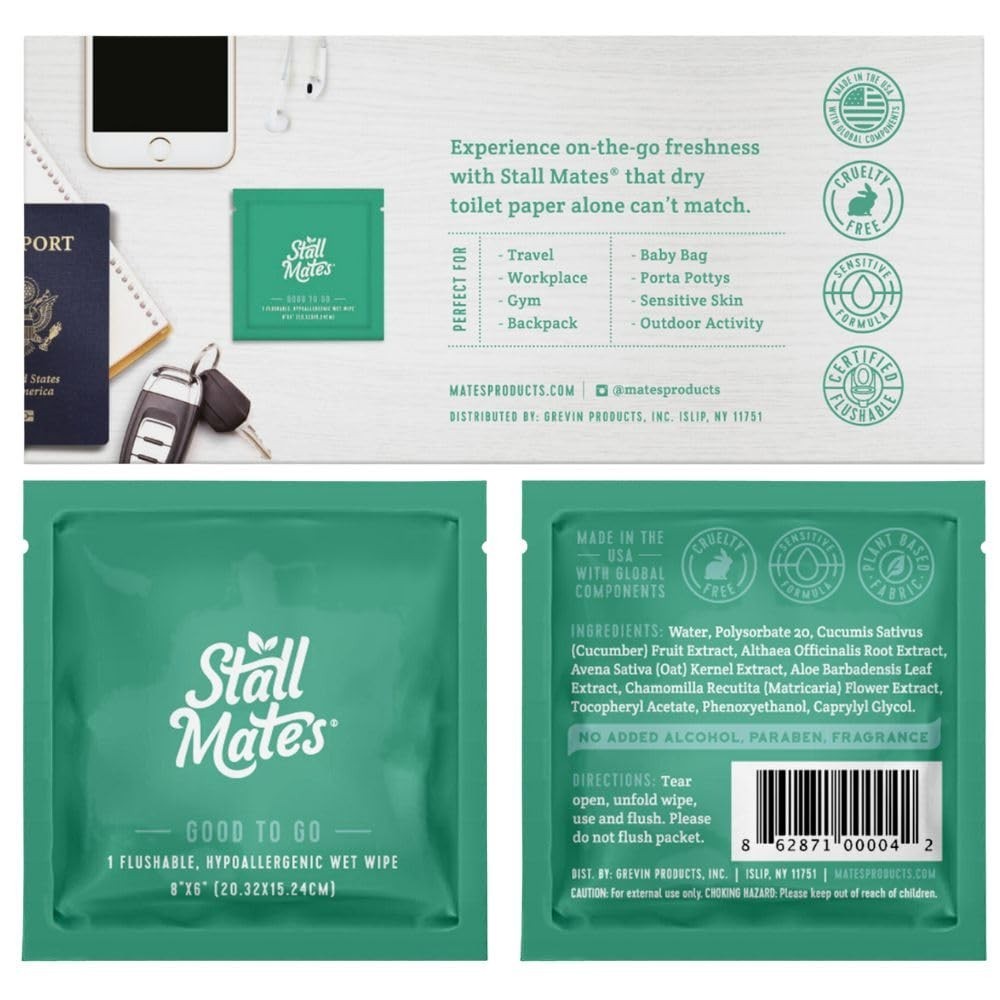 Flushable Wipes – 30 Individually Wrapped Travel-Friendly Hypoallergenic Singles