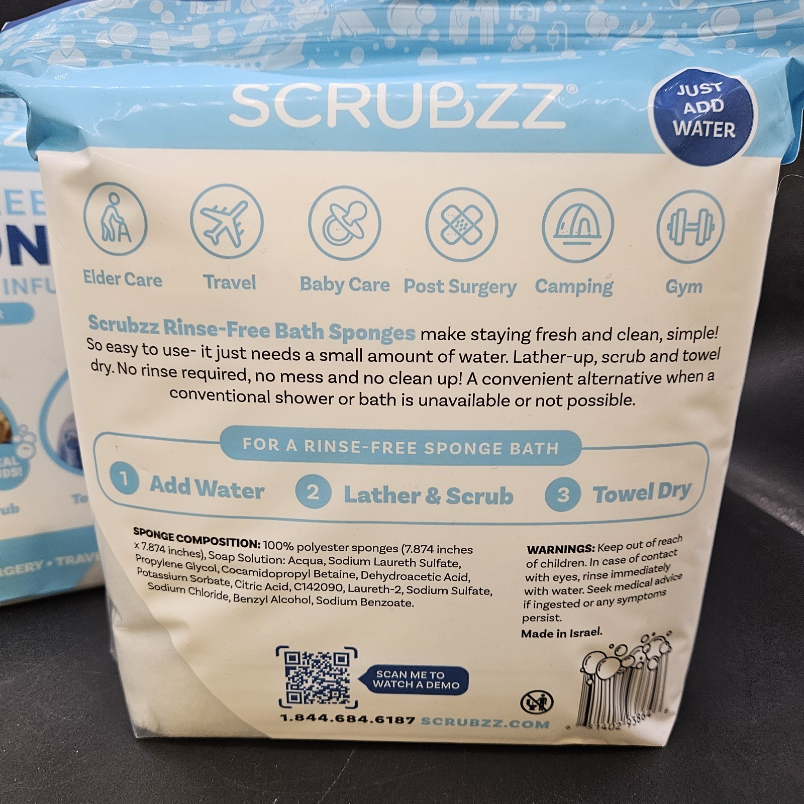 Scrubzz Disposable No Rinse Bathing Wipes Sponges Shower Wipes 50 Sheets 2 PACK
