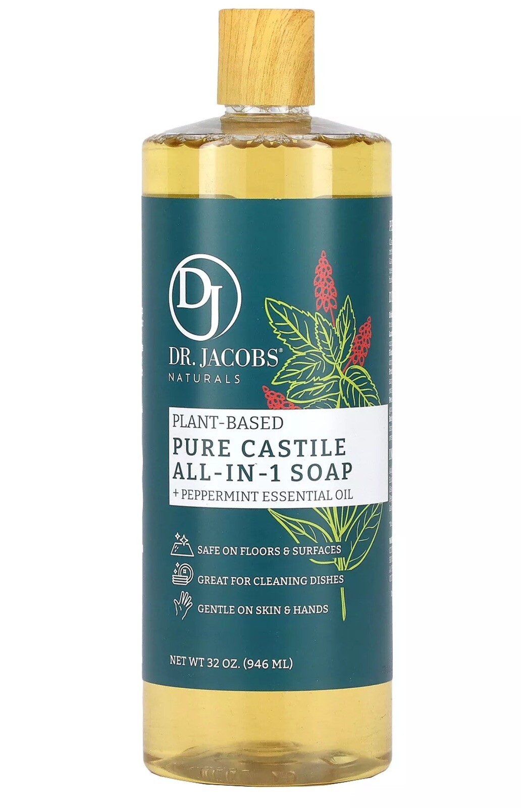 Plant-Based Pure Castile All-In-1 Soap, Peppermint Essential Oil, 32 oz (946 ml)