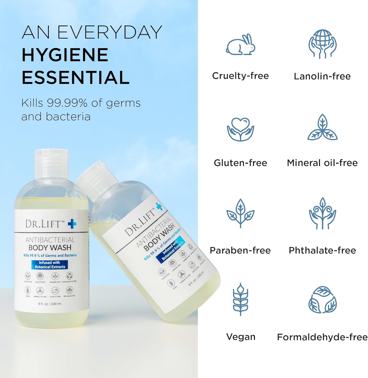 Antibacterial Body Wash, Refreshing Scent, Hydrating Shower or Bath Cleanser