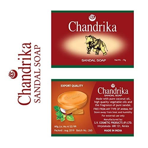 Chandrika Sandal Soap | Organic Bar with Vegetable Oil 2.64 Ounce (Pack of 6)