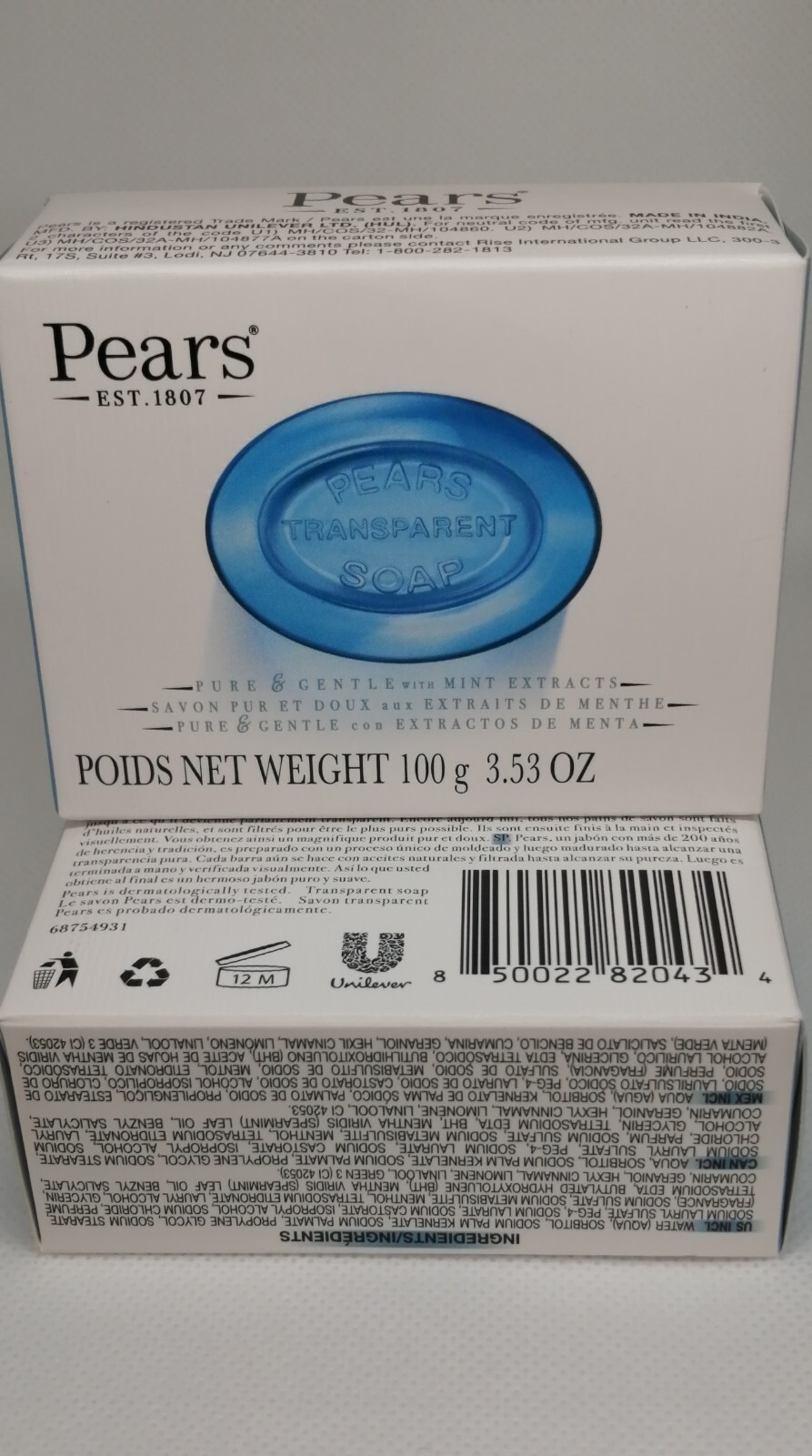 Pack of 2 Pears Transparent Soap Blue 100 g 3.53 Oz!