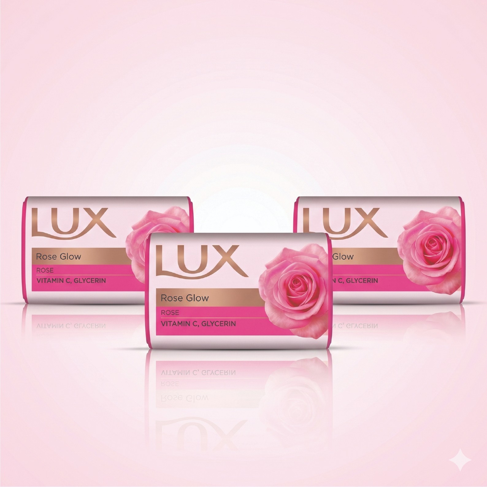 Pack of 3 Lux Rose Glow Vitamin C & Glycerin Soap 175g Rose Beauty Bar