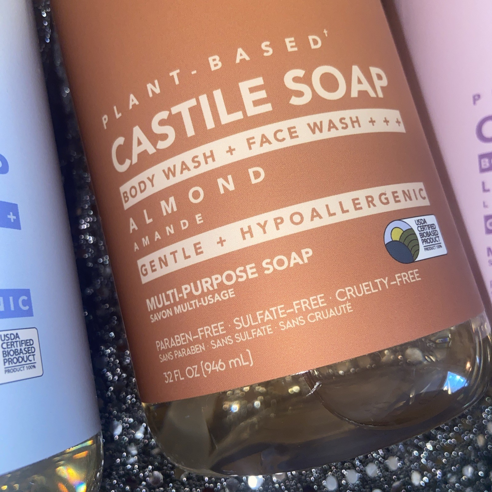 Lot Of 3 Dr.Natural Plant Based Castile Soap 32 Oz Body&face Almond Vanilla& Lav