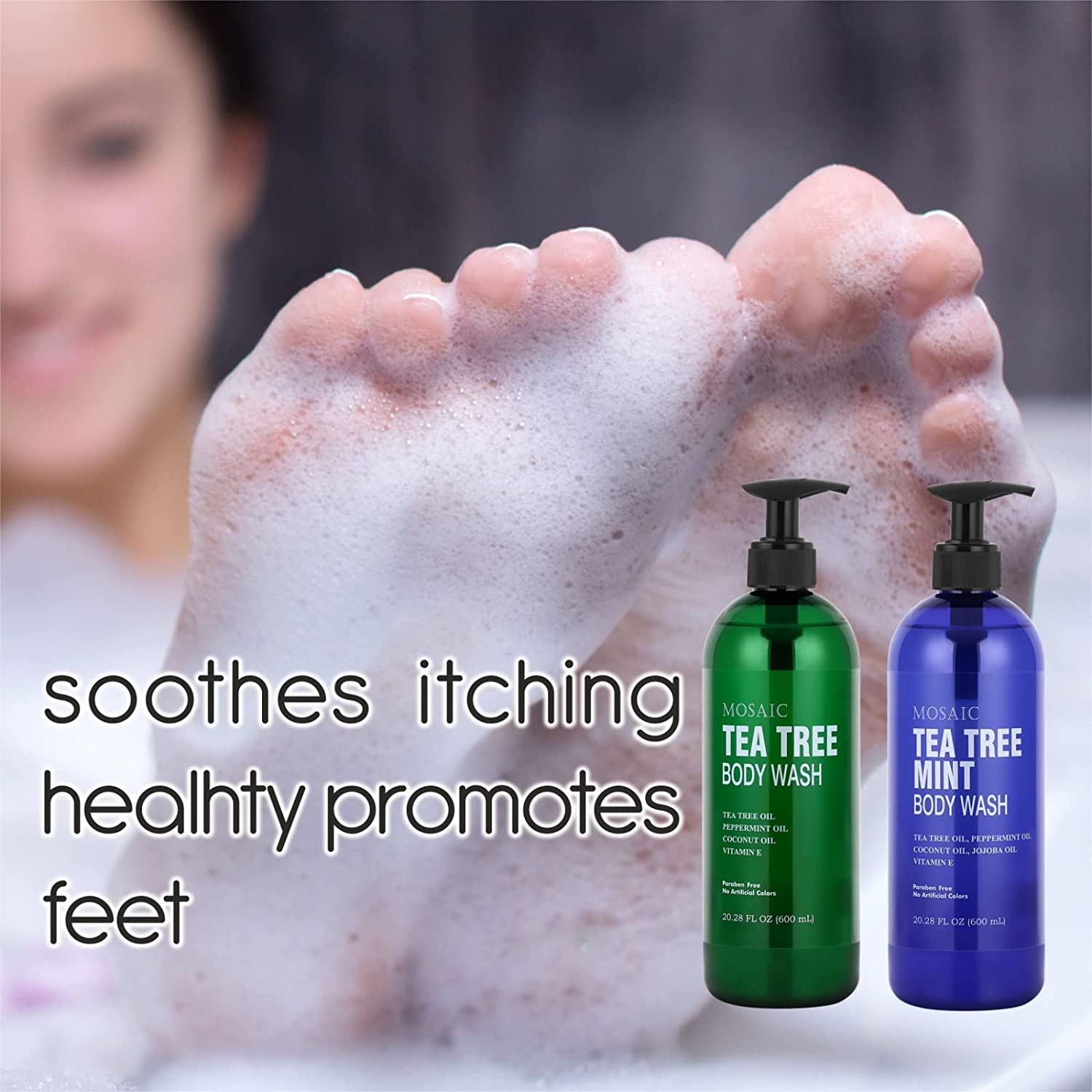 Tea Tree Body Wash & Shower Gel with Vitamin E for Jock Itch, Eczema 20oz 2-Pack
