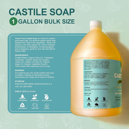 Yoken Pure Castile Liquid Soap 128 Oz Unscented Body 128 Fl (Pack of 1)