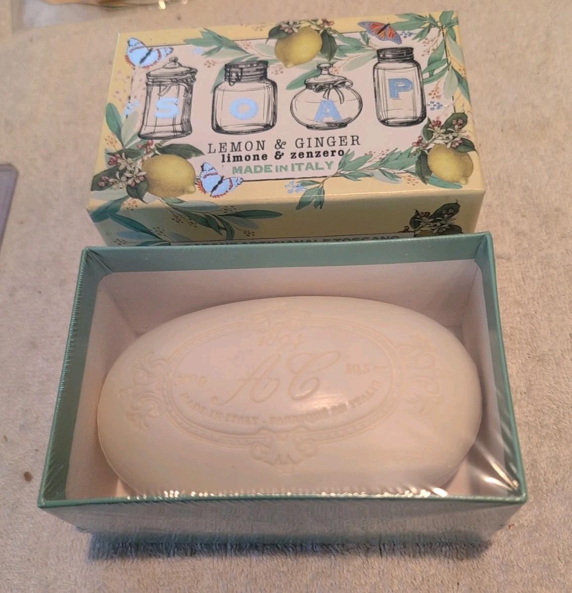 Lemon And Ginger Sapone Savon Bar Soap Made in Italy 10.5 ounces