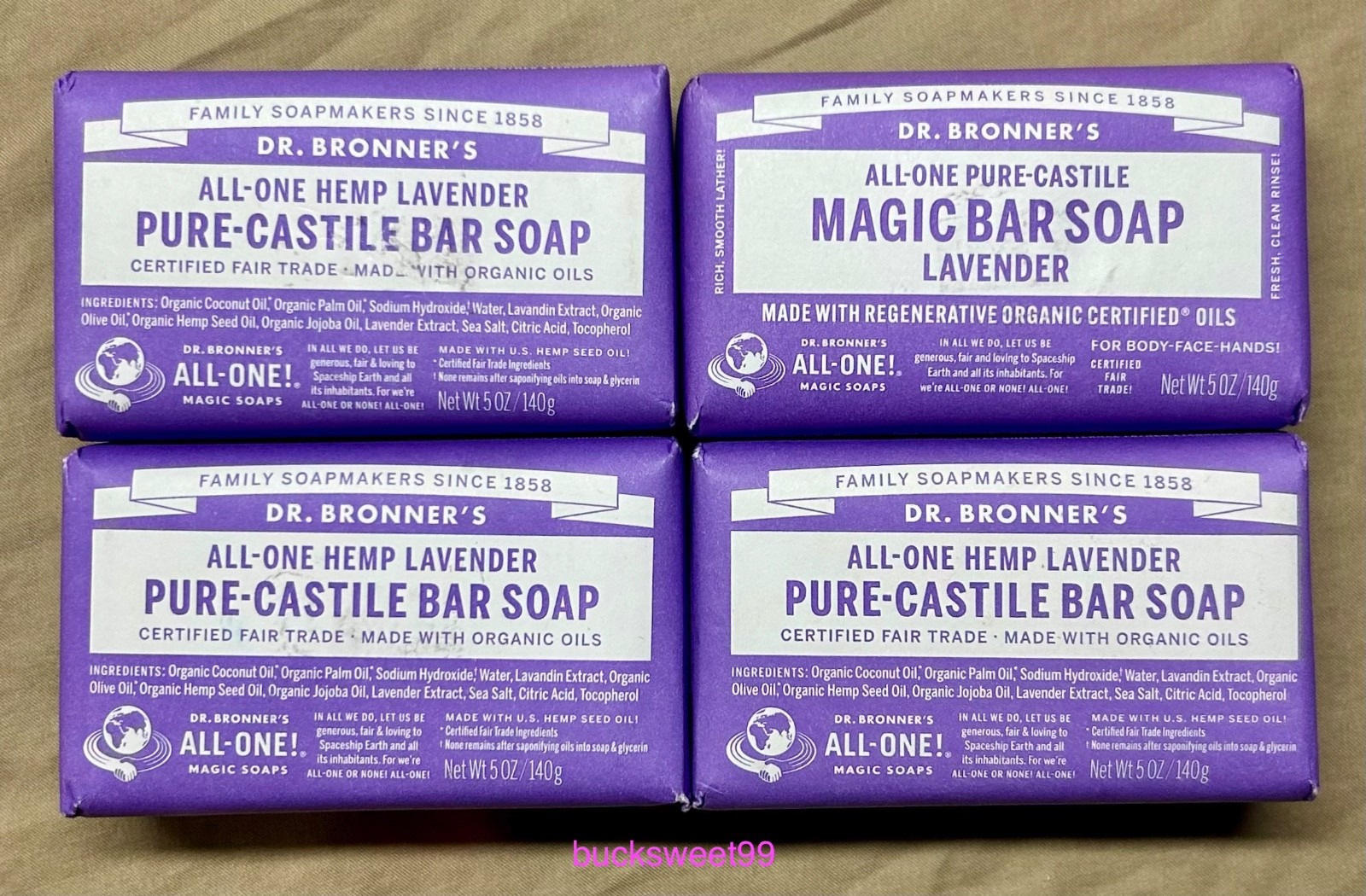 DR. BRONNER’S ALL-ONE HEMP LAVENDER Pure-Castile Bar Soap – 5oz – 4 PACK