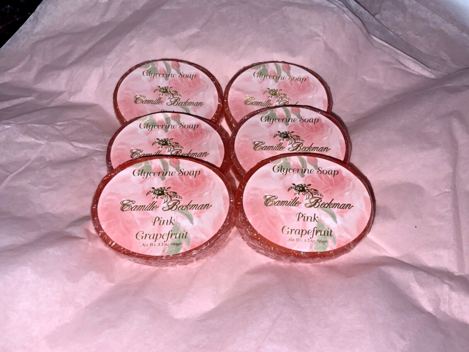 NEW CAMILLE BECKMAN 6 PINK GRAPEFRUIT GLYCERINE SOAPS