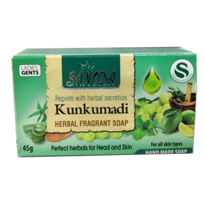 New Sanoda Kumkumadhi Herbal Soap Hand Made Ammla Lemmon Sandalwood Ayurveda 45g