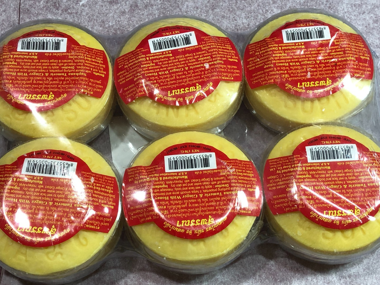 6x 170 gm Herbal Soap Made with Turmeric, Ginger with Honey, Thailand
