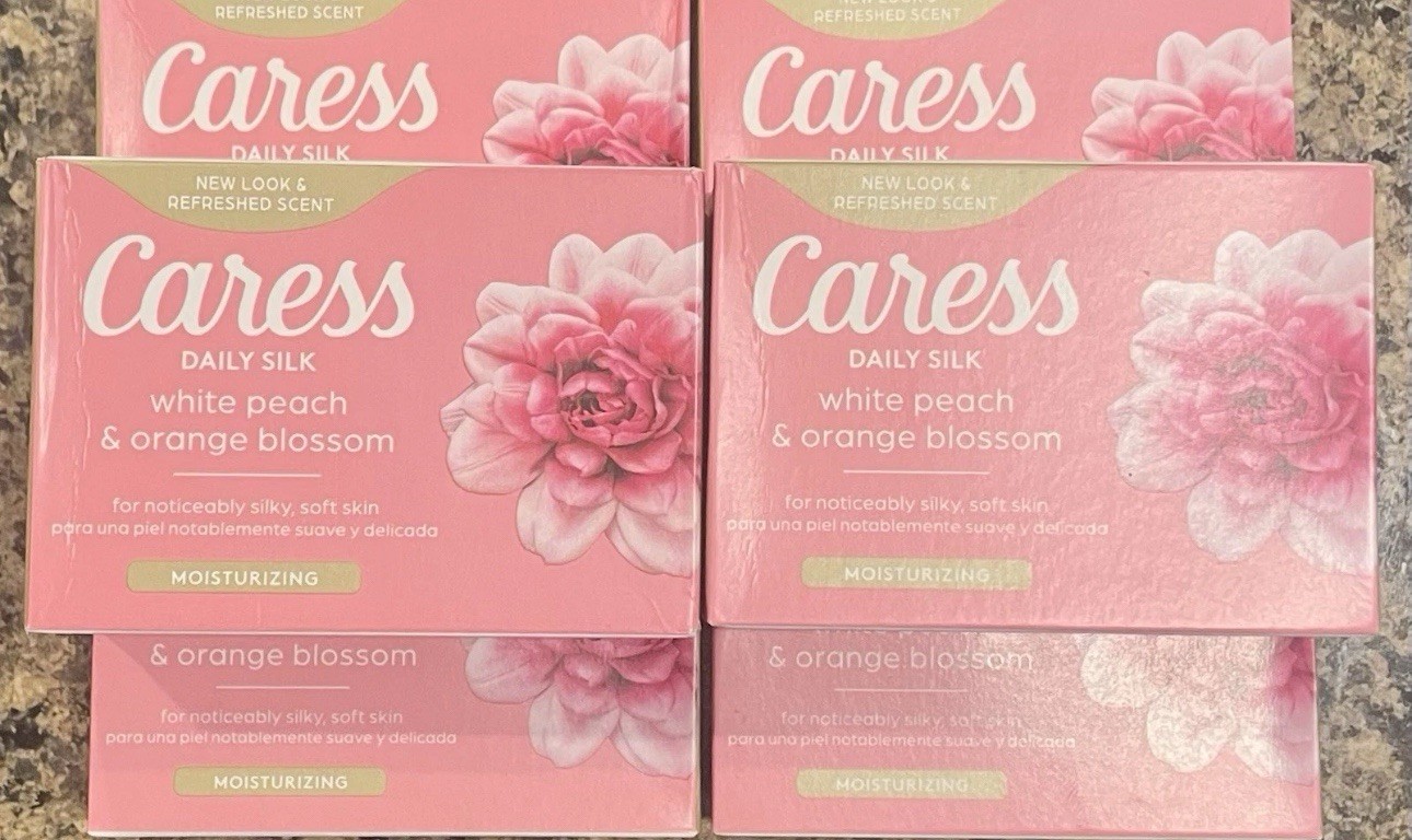 6 Sealed Moisturizing Caress Bar Soap White Peach & Orange Blossom 3.75 oz Each