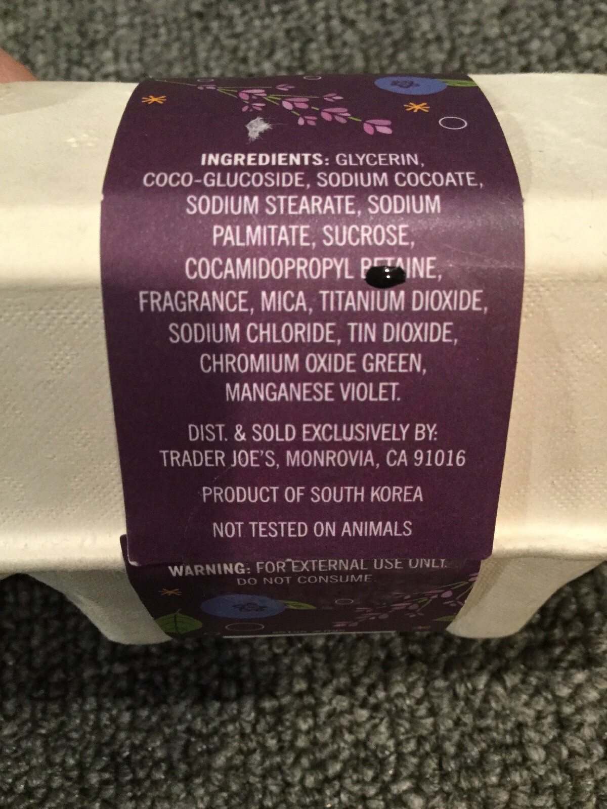Trader Joe’s EGG SOAP Lavender Honey Blueberry scented in giftpackaging 136g