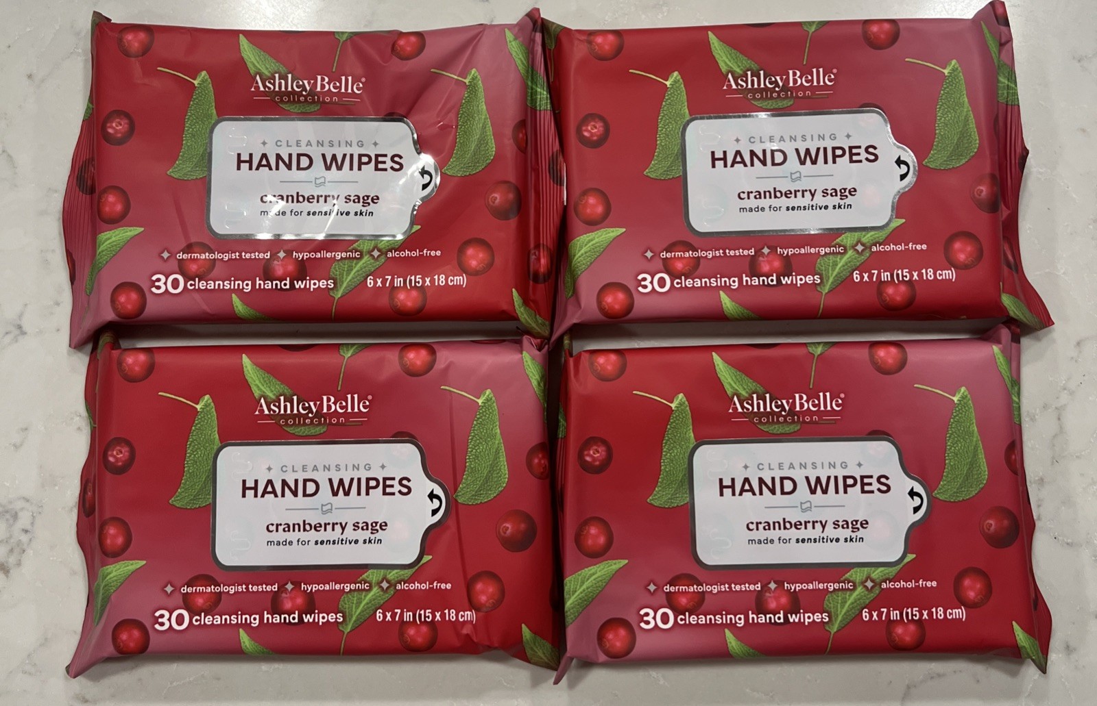 Ashley Belle Hand Wipes Cranberry Sage 120 Total Lot Of 4 New