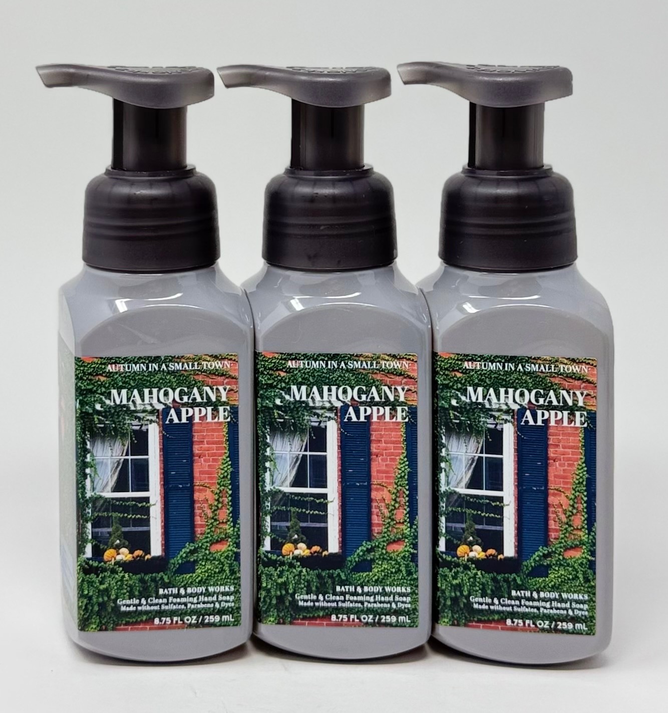 3 NEW BATH & BODY WORKS MAHOGANY APPLE GENTLE CLEAN FOAMING HAND SOAP WASH PUMP