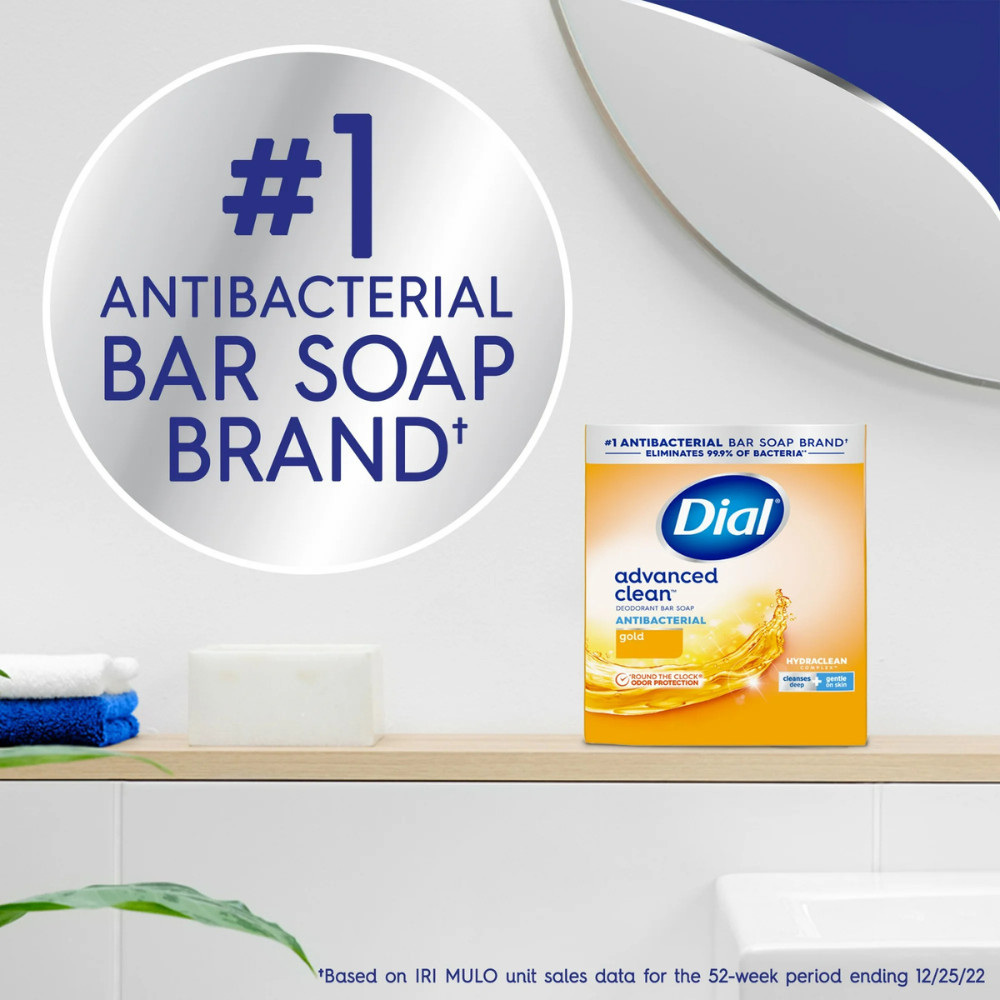 New Dial Antibacterial Deodorant Bar Soap, Advanced Clean, Gold, 12 Bars, 4 oz