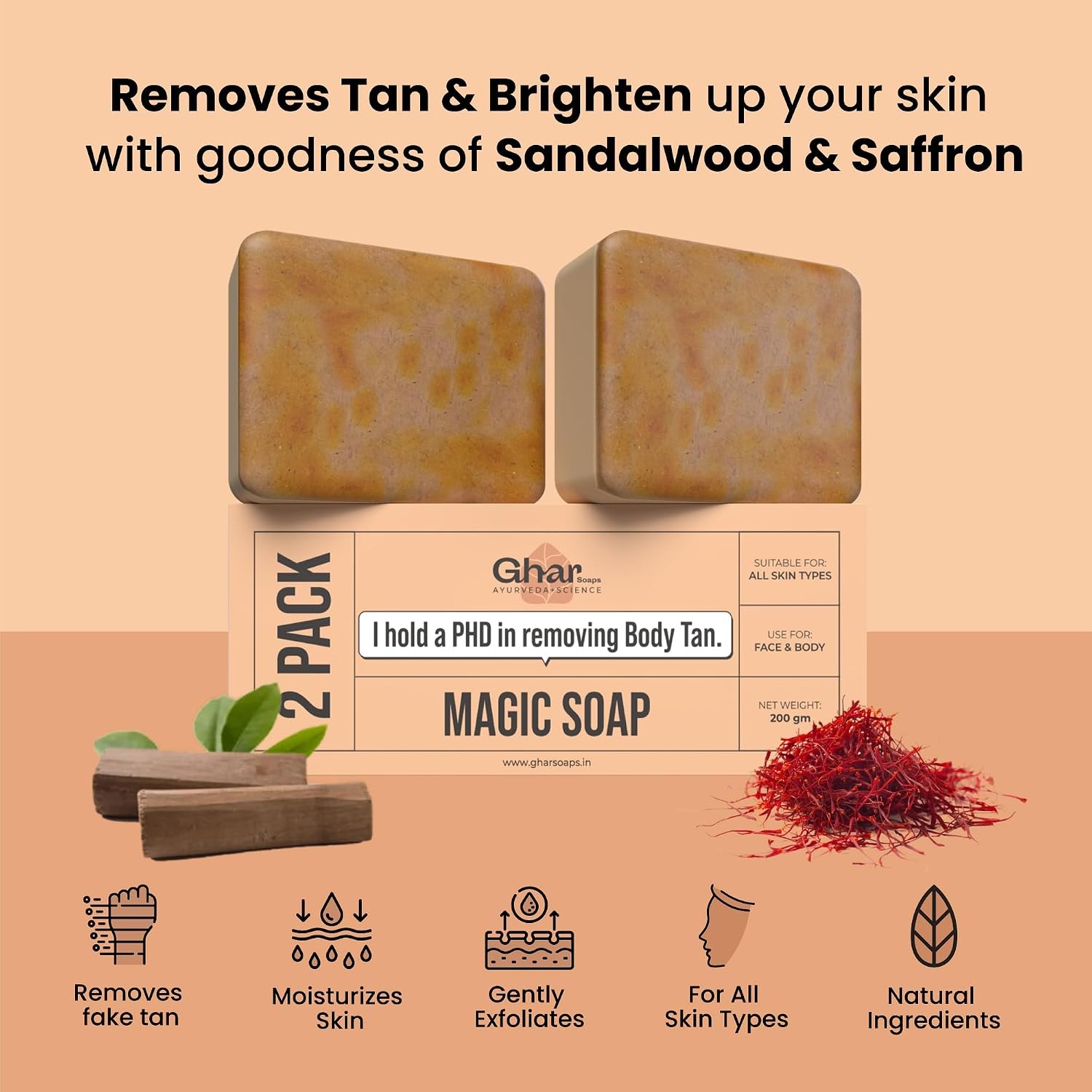 Ghar Soaps Sandalwood & Saffron Bath Soap Handmade 100g Each Pack Of 2