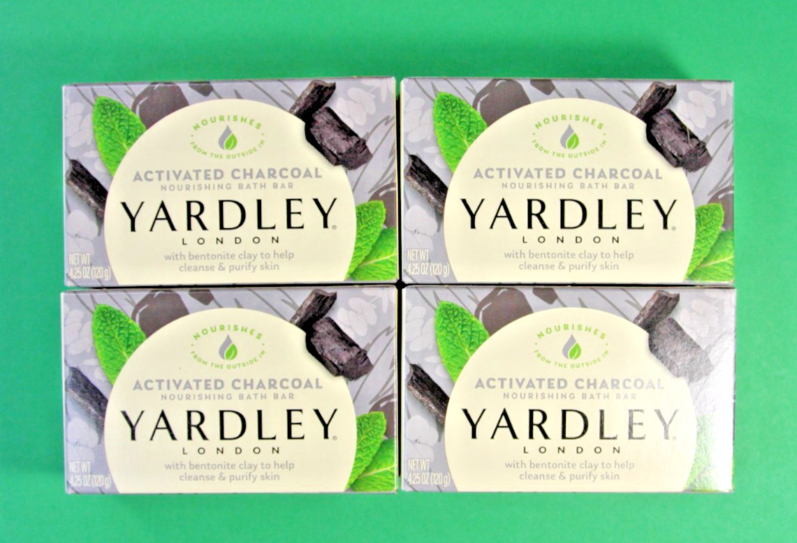 Yardley London Activated Charcoal 4 Pack Nourishing Soap Bath Bars 4.25 oz New
