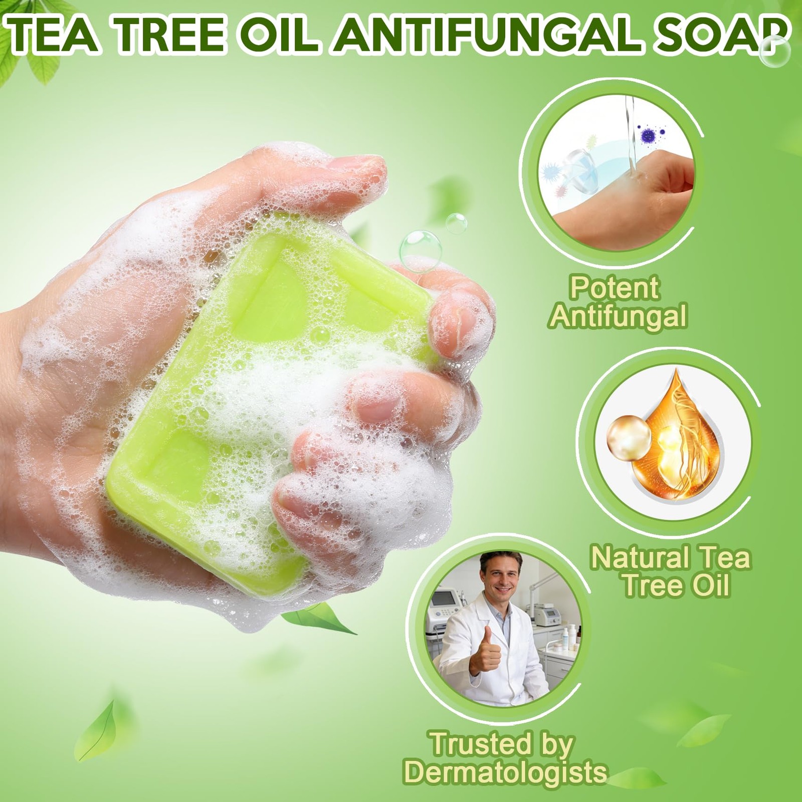 Urrznp Tea Tree Oil Antifungal Soap Natural Body Wash Bar for Jock Itch