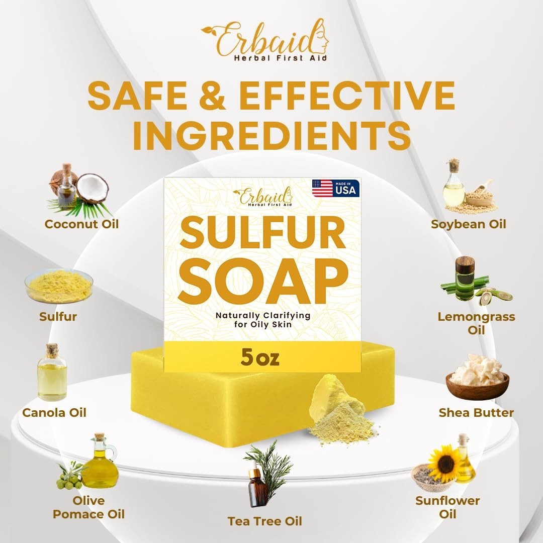Sulfur Soap Bar Natural Acne Soap Skincare, 5oz