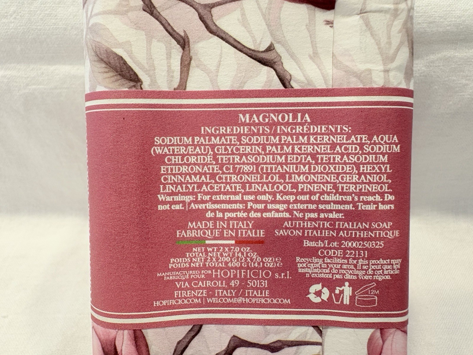 Hopificio Italian Luxury Bath Bar Soap 2 Pack Classic Magnolia Triple Milled