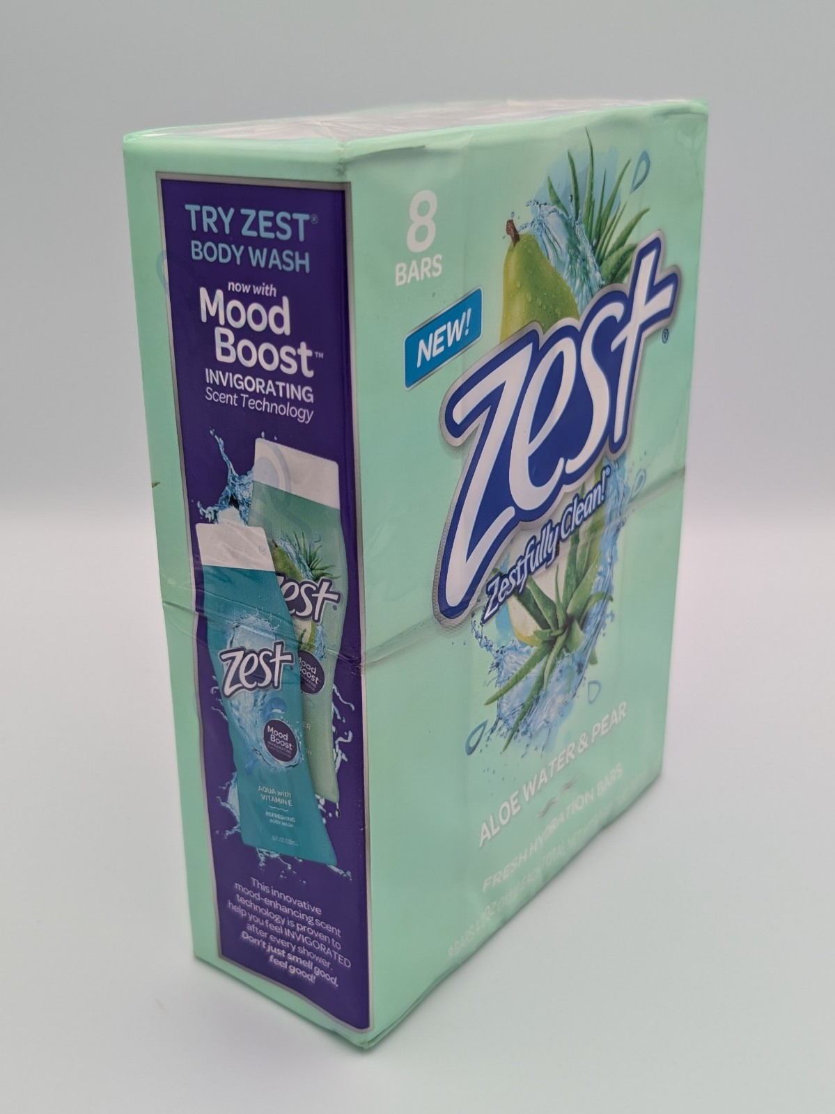 Zest Aloe Water & Pear Fresh Hydration Bar Soap 8 Pack, 5oz Bars New Sealed