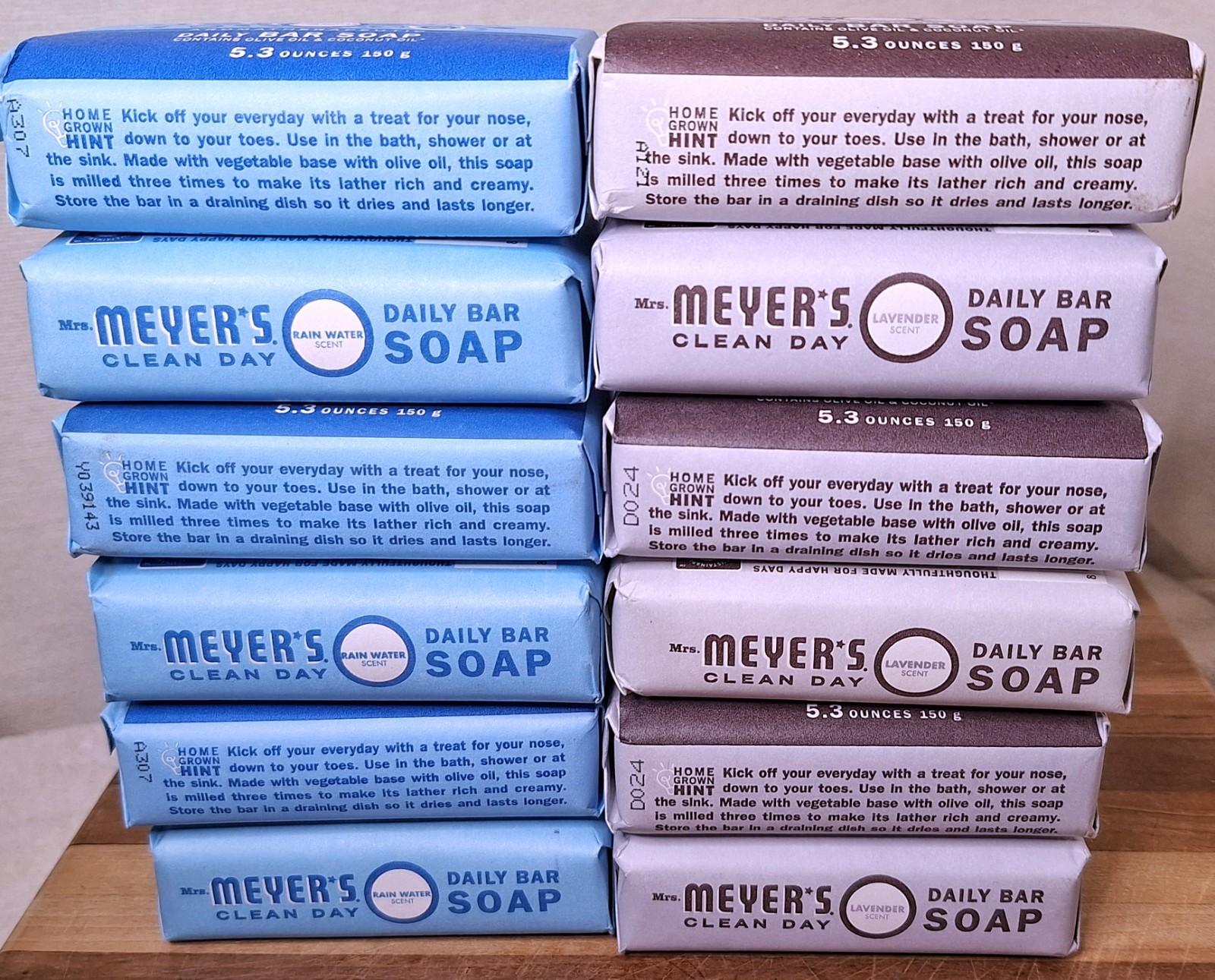 Lot of 12 Mrs Meyer’s Soap 5.3 oz – 6 Rainwater & 6 Lavender