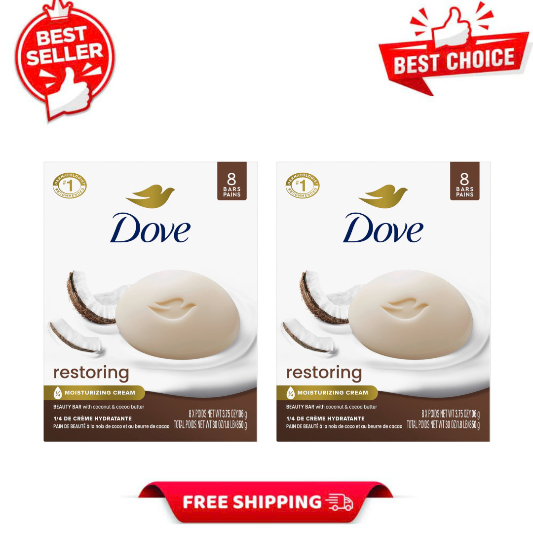 2PK Dove Beauty Bar Soap Restoring Coconut Cocoa Butter All Skin, 3.75 oz 8 Bars