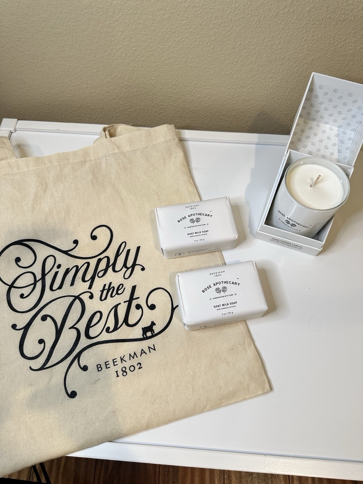 Beekman 1802 Schitts Creek Rose Apothecary Goat Milk Soaps And Candle With Bag