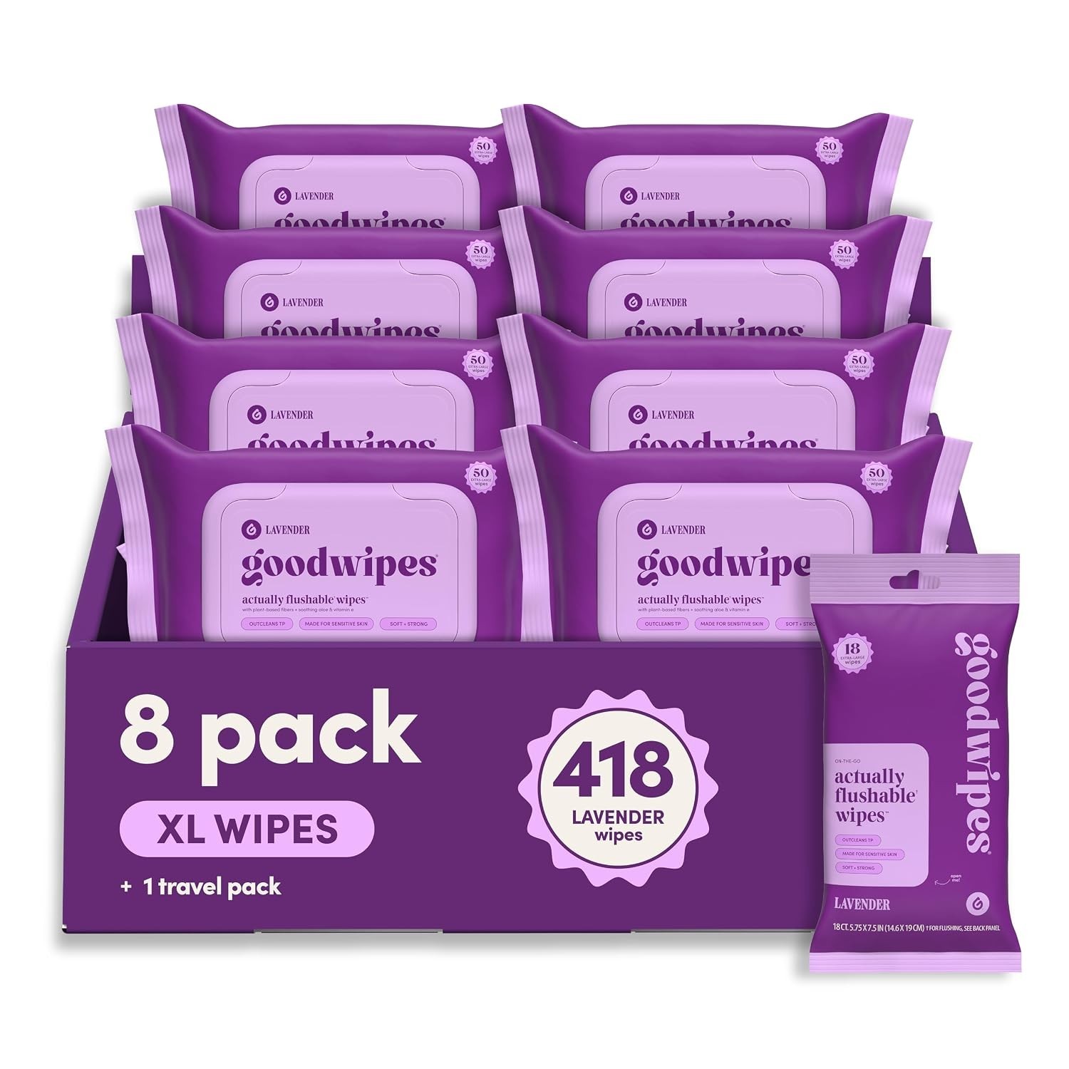 Travel-Friendly Lavender Wet Wipes – 418 Count, Extra Large