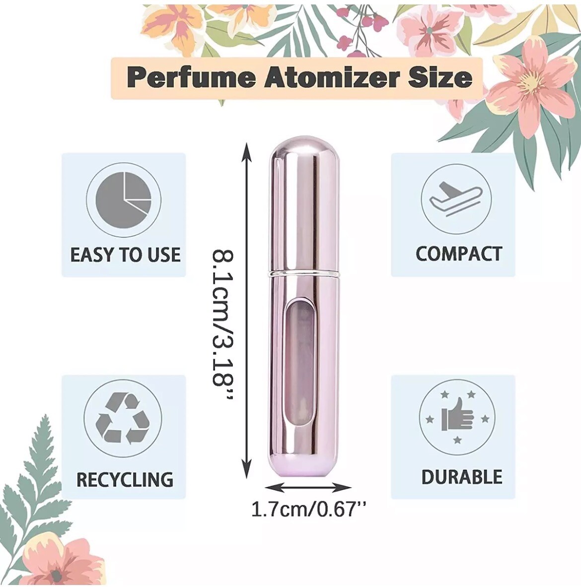 6PCS Mini Refillable Travel Portable Perfume Atomizer Bottle Spray Pump Case
