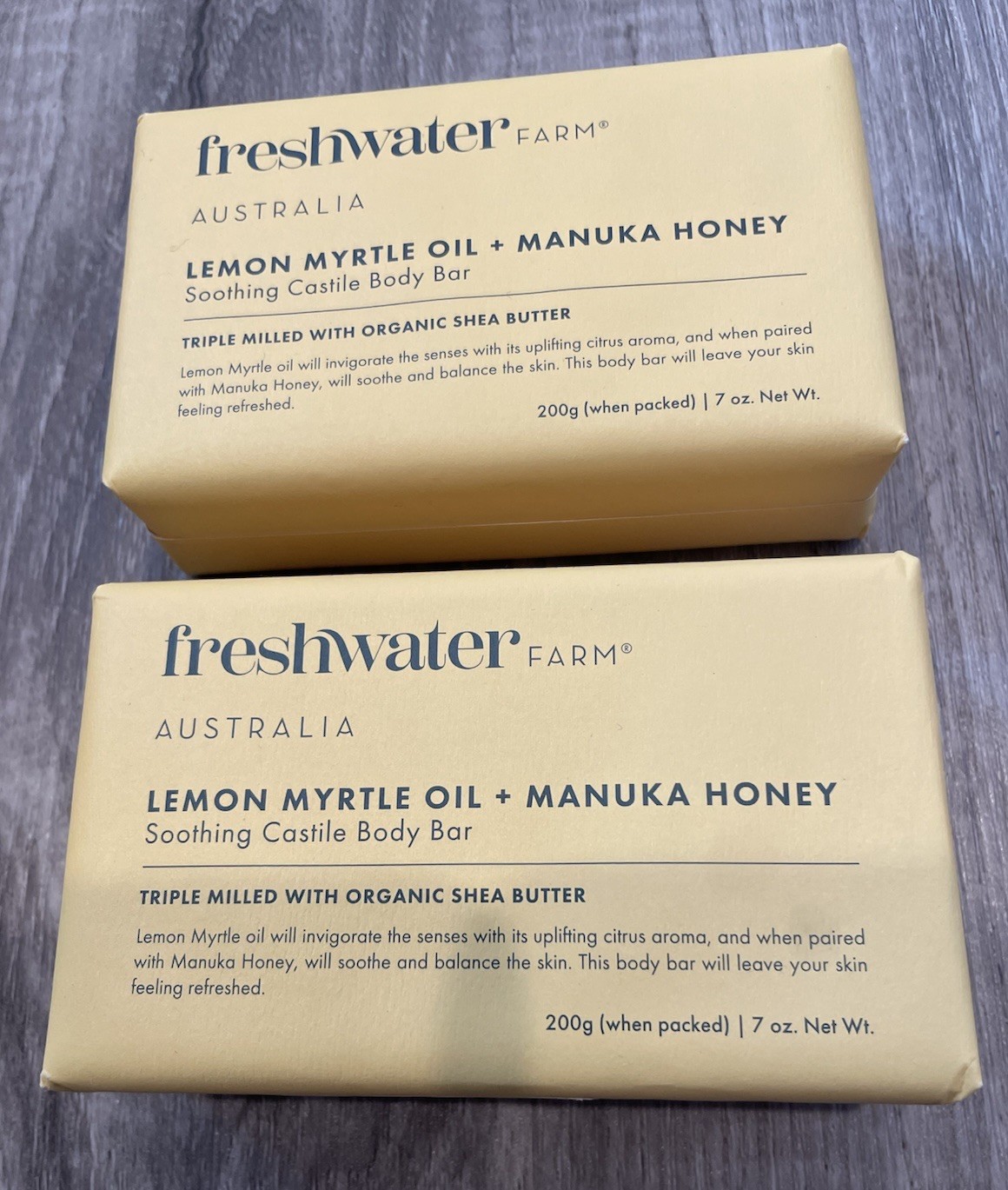 2 FreshWater Farm Australia Bar Soap Lemon Myrtle & Manuka Honey 7 oz