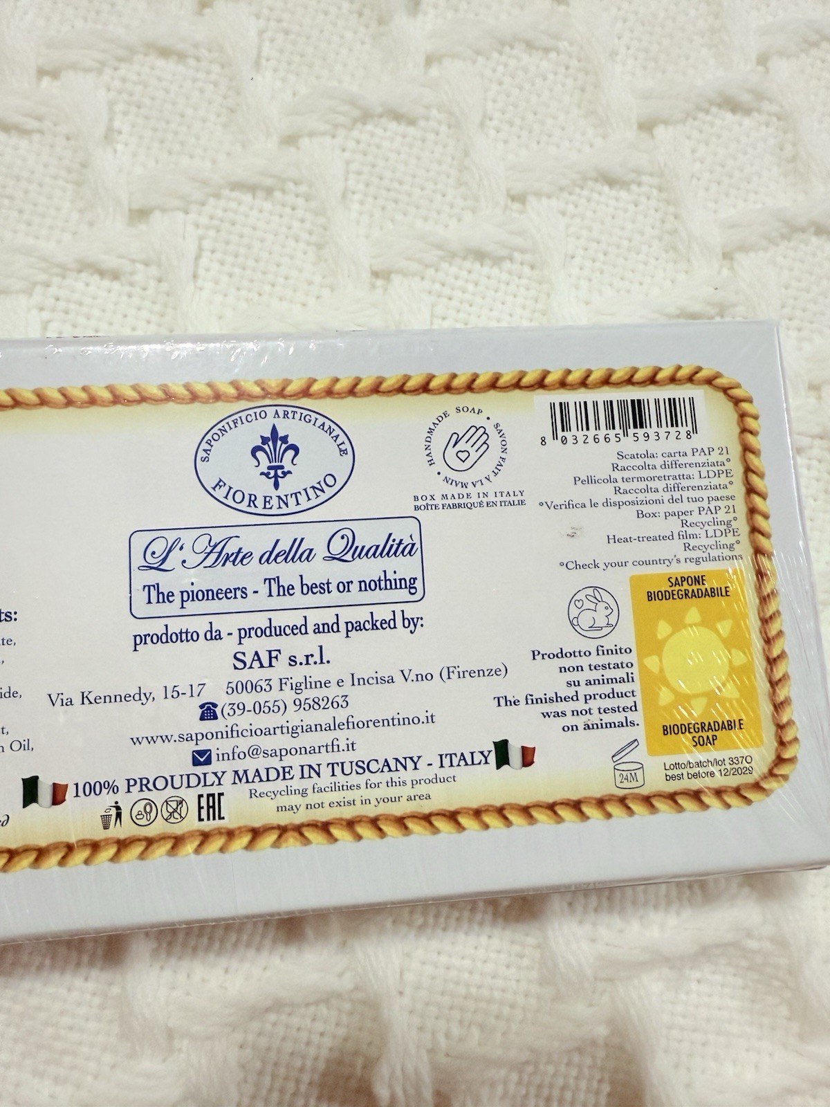 Saponificio Artigianale LAVENDER Scented Soaps 3 x 4.40 oz New Tuscany -Italy
