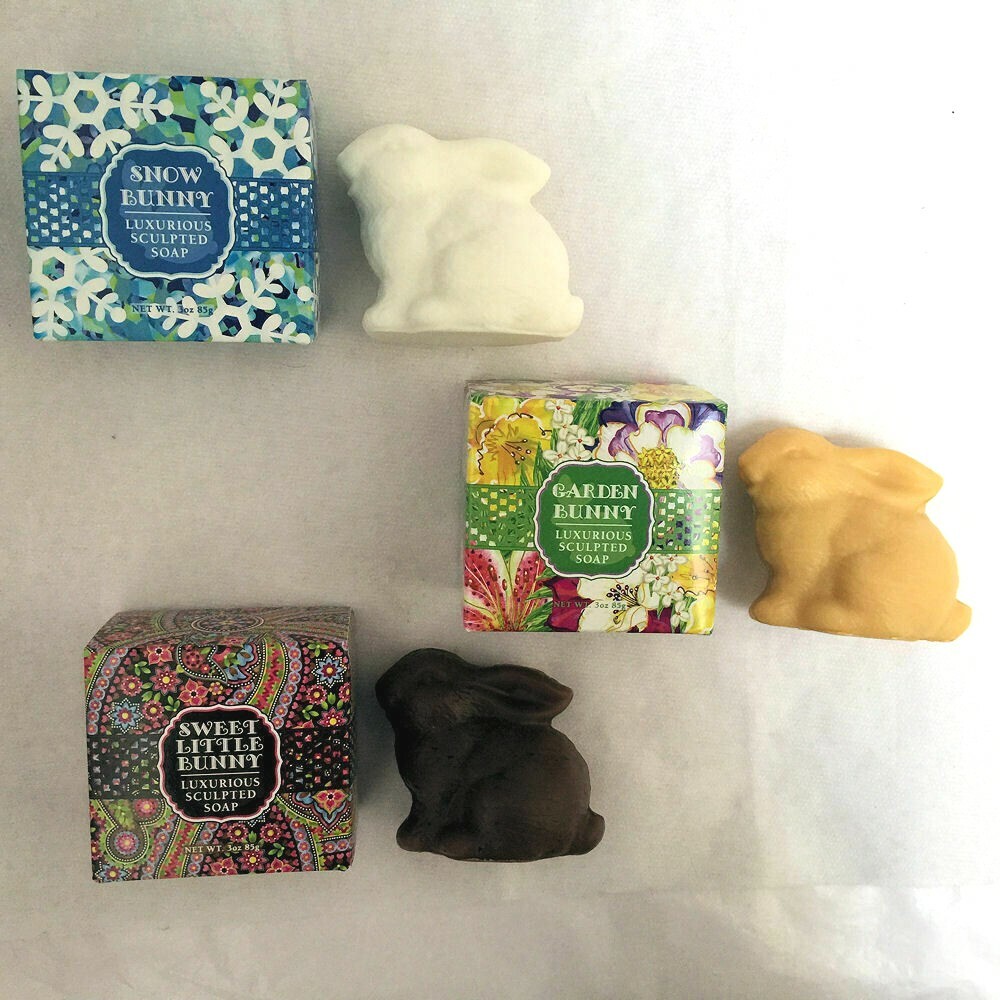 3 Sculpted Bunny Soaps Chocolate Snow Bunny Garden Bunny Greenwich Bay Trading
