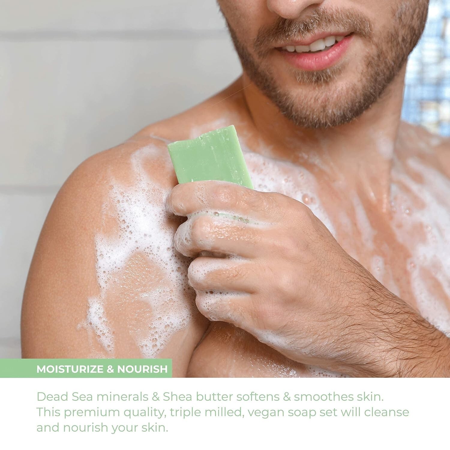 Sustainable Cold Pressed Men’s Soap Bars – 6-Pcs Exfoliating Green Tea Set