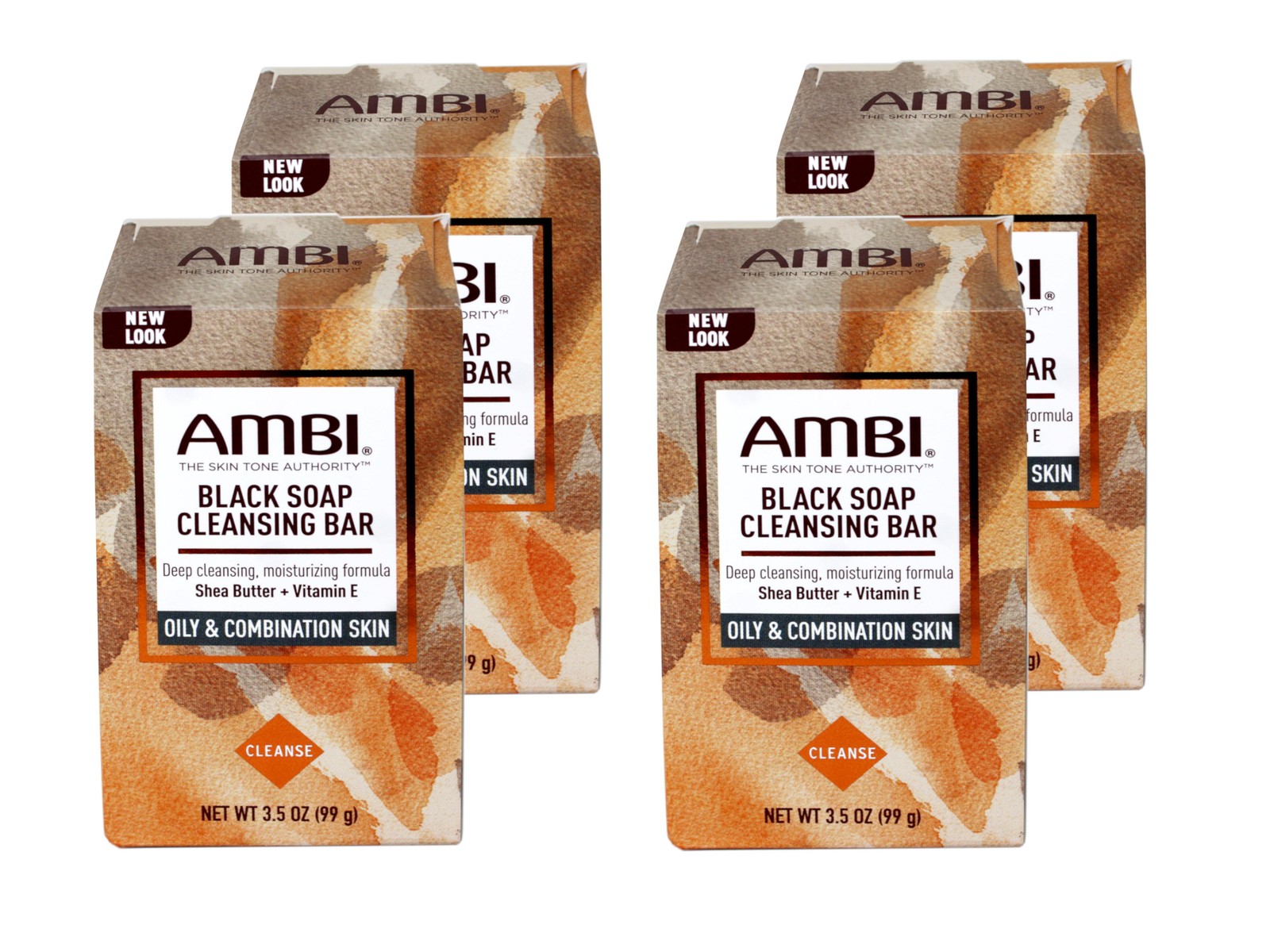 4 Pack Ambi Black Soap Cleansing Bar with Shea Butter Vit E for Oily Skin 3.5 OZ