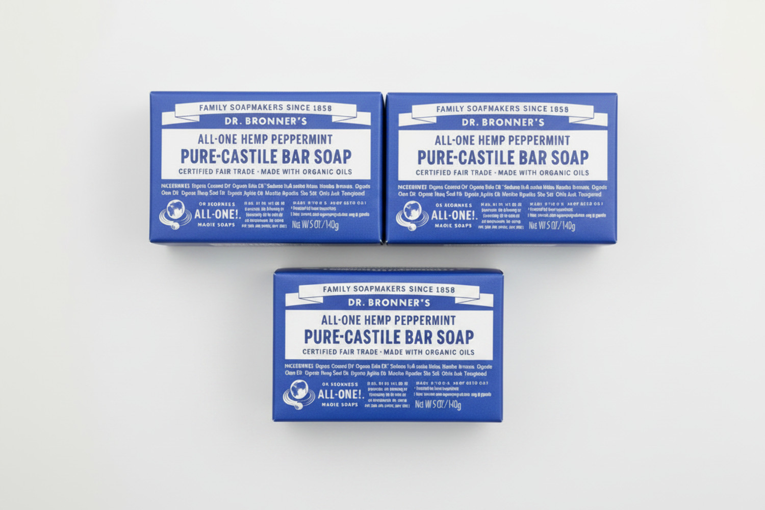 3x Dr. Bronner’s – Pure-Castile Magic Bar Soap (Peppermint, 5 ounce) – Made with