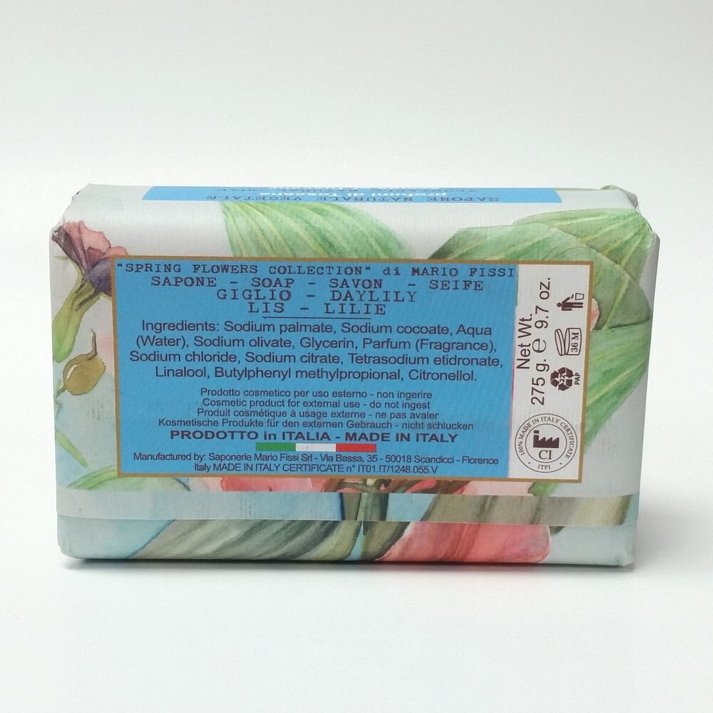 Saponerie Mario Fissi Daylily Spring Flowers Vegetable Bath Soap Bar 9.7 oz 275g