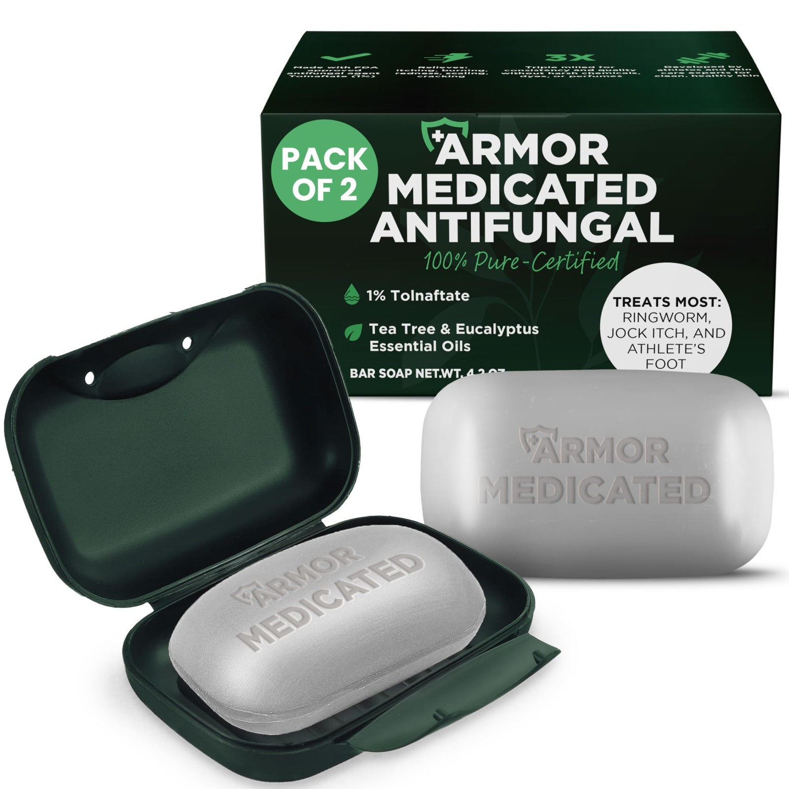 Antifungal Soap Pack with Case & Body Wipes | 1% Tolnaftate, Tea Tree Oil | Figh