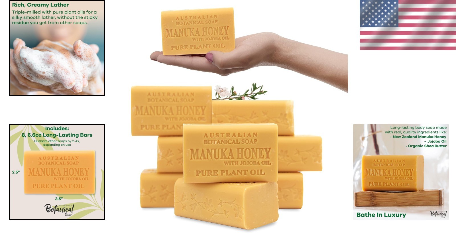 Organic Shea Butter-Enriched 6.6 OZ Manuka Honey & Jojoba Oil Soap – 8 Pieces