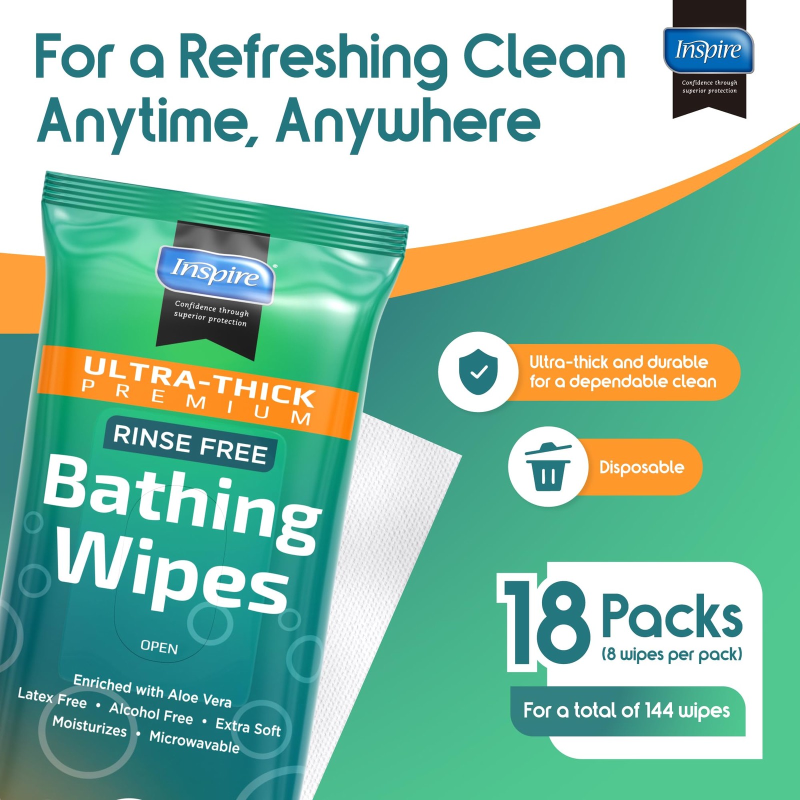 Ultra Thick Rinse Free Body Wipes, Bathing Wipes, Rinse Free Wet Wipes, Thick…