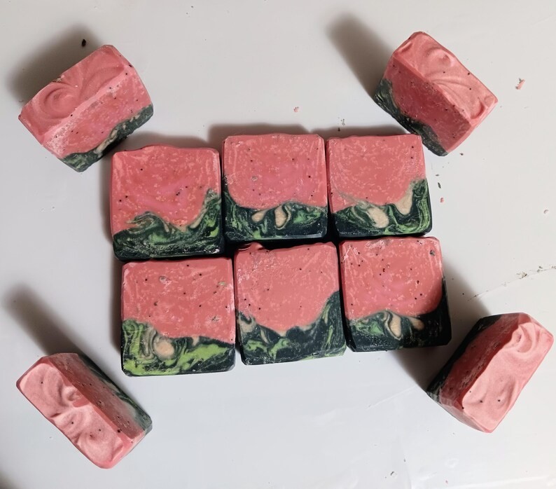 Watermelon Mint Cold Process Soap Bar | Lard, Poppy seeds, Watermelon Seed Oil