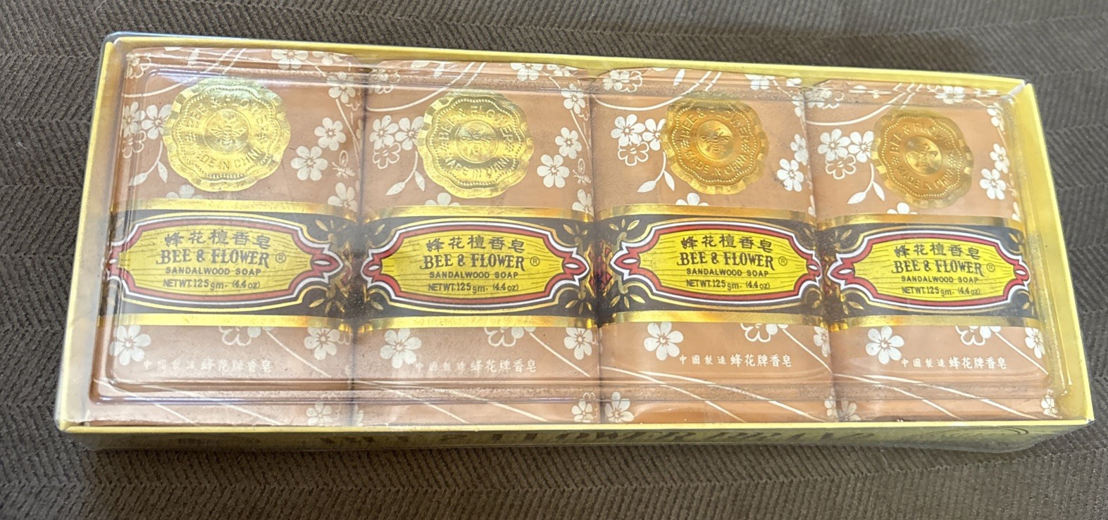 Bee & Flower Brand Sandalwood Soap 4.4 oz Each (Pack of 4) Box Set
