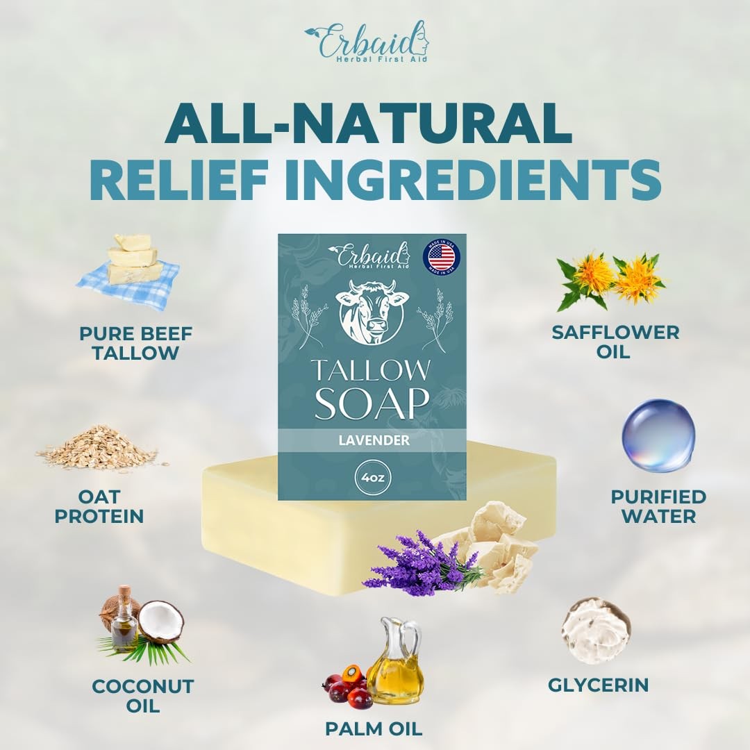 Beef Tallow Soap Bar – All Natural Grass Fed 4 Ounce (Pack of 1)
