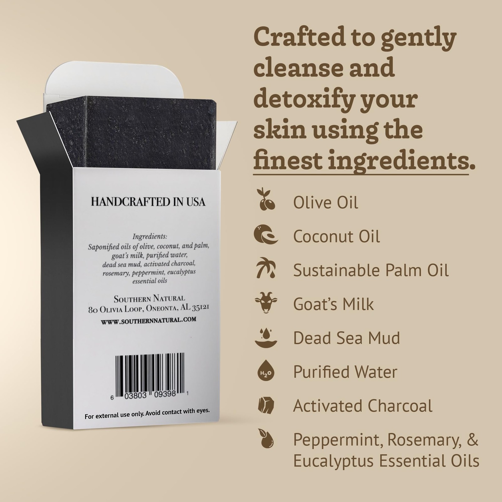 Southern Natural Activated Charcoal Soap Bar (3 Pack) 4 Ounce (Pack of 3)