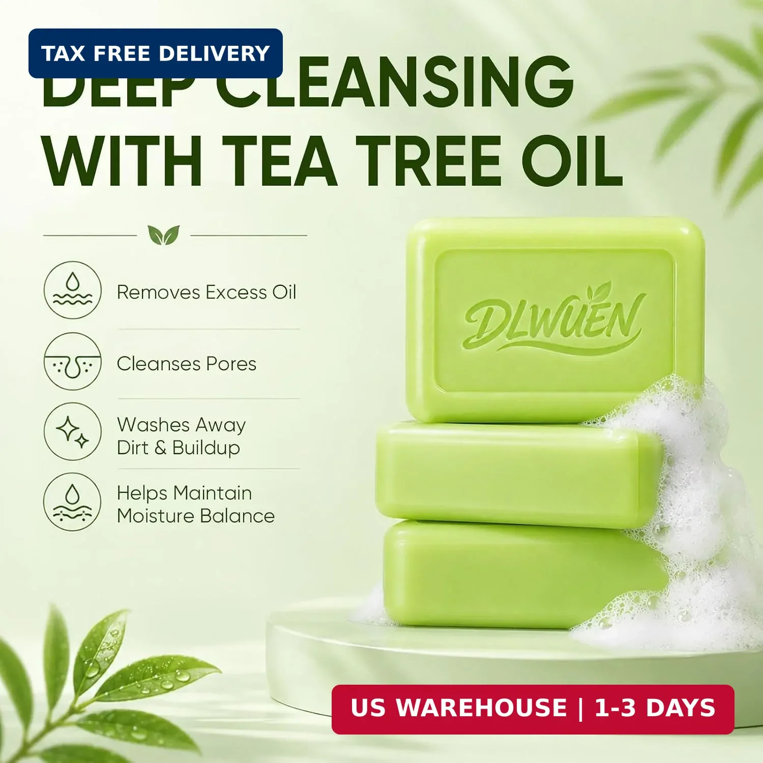 Tea Tree Soap Bar 3 Pack, Antifungal Tea Tree Oil Soap for Face & Body | Deep Cl