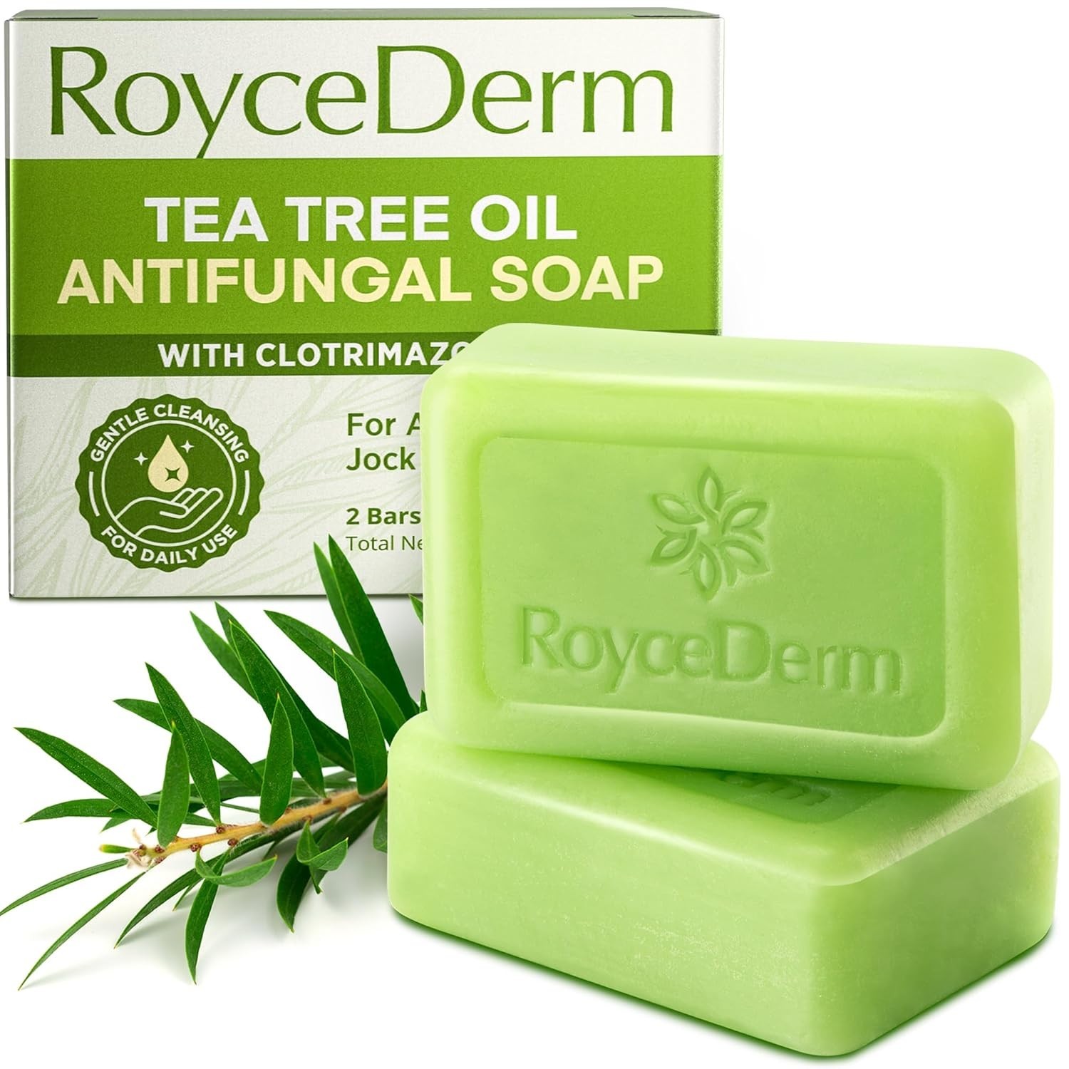 RoyceDerm Antifungal Antibacterial Tea Tree Soap 2 Bars Exp 08/22/2027