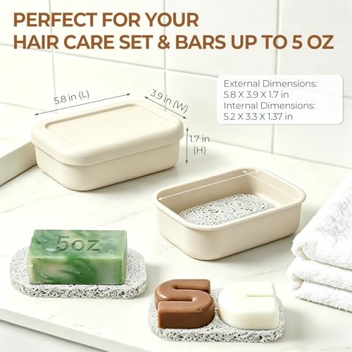 Silicone Shampoo Bar Travel Case with Drain Pad – Leak Proof Bar Off-white