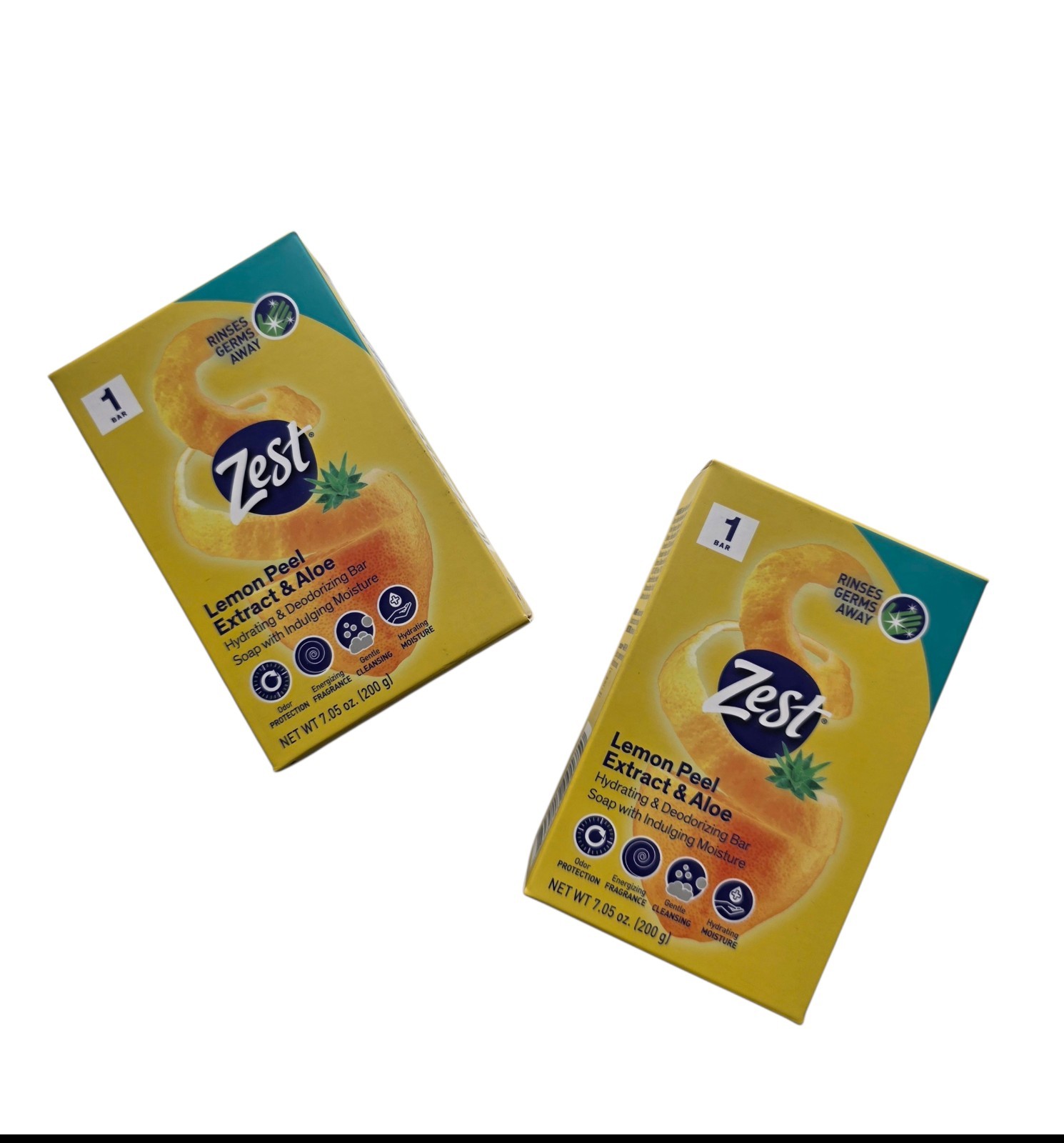 Zest Lemon Peel Extract & Aloe Hydrating & Deodorizing Bar Soap 7.5oz Each ~ 2pk